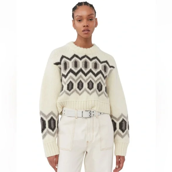 Ganni Chunky Graphic Cropped Sweater, Small - Picture 1 of 7